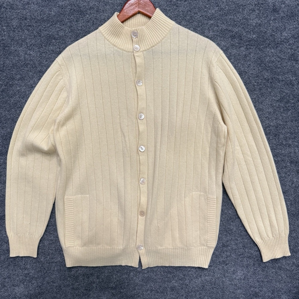 Malo Cardigan Sweater Mens XL Yellow Excellent 100% Cashmere Italy Mock Neck